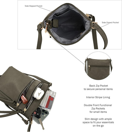 DELUXITY | Crossbody Purse Bag | Functional Multi Pocket Double Zipper Purse | Adjustable Strap | Medium Size Purse |DGN