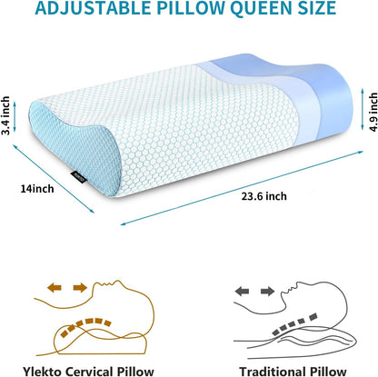 Memory Foam Pillows Neck Pillow Bed Pillow for Sleeping Ergonomic Cervical Pillow Orthopedic Contour Pillow for Side Back Stomach Sleeper