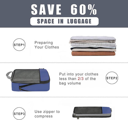 BAGAIL 4 Set/6 Set/8 Set Compression Packing Cubes Travel Accessories Expandable Packing Organizers (Half Mesh, 6-Navy)