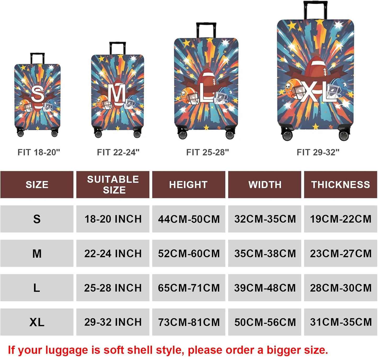 WUJIAONIAO Travel Luggage Cover Baggage Suitcase Cover Protector Skins 18-32 Inch (Rugby, XL (for 29-32 inch luggage))
