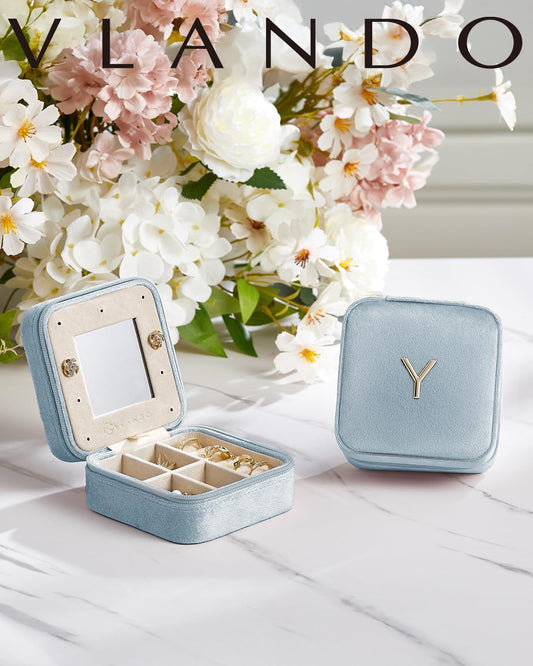 Vlando Preppy Stuff Jewelry Holder Organizer, Preppy School Supplies for Teens Girl Gifts Trendy Stuff, Preppy Jewelry Travle Case for Teens Girls, Birthday Gifts for Daughers - Letter K, Blue