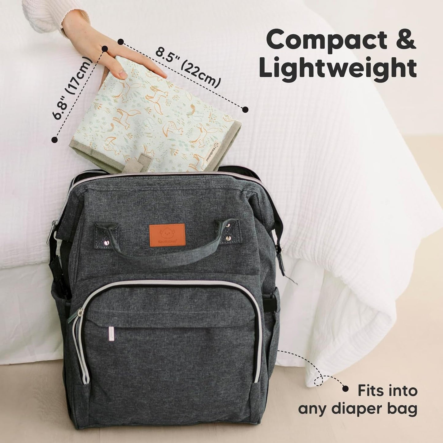KeaBabies Portable Diaper Changing Pad, Easy Wipe Clean - Foldable Waterproof Baby Changing Mat for Diaper Bag, Compact, Lightweight, 25x13 Baby Changer Travel Essential, Machine Washable (Fox Vale)