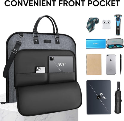 BALEINE Travel Garment Bag, Travel Suit Bag for Men, 42'' Waterproof Carry on Garment Bags for Hanging Clothes, Garment Duffel Bag for Travel Business (Grey)