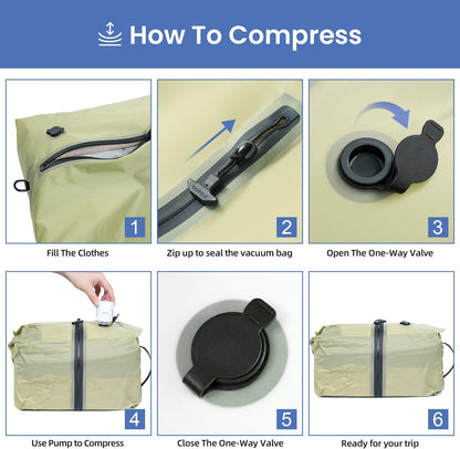 BAGAIL TPU Vacuum Bag for Travel, Reusable Compression Bag with IPX8 Waterproof Zipper, Save Space for Suitcase, Backpack and Carry on (Green, ExtraLarge, With Pump)