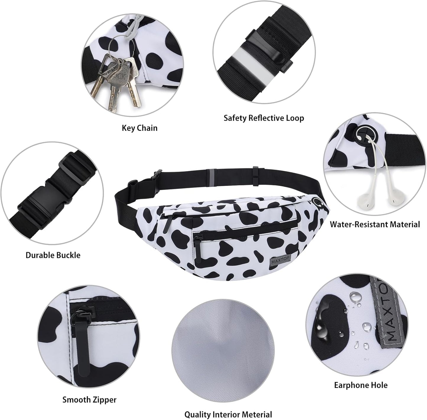 MAXTOP Large Crossbody Fanny Pack with 4-Zipper Pockets,Gifts for Enjoy Sports Festival Workout Traveling Running Casual Hands-Free Wallets Waist Pack Phone Bag Carrying All Phones