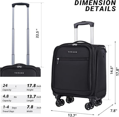 Verage Underseat Carry On Luggage with Wheels, 14.5-Inch Spinner Small Suitcase, Softside Lightweight Travel Bag for Men and Women, Airplane Carry On Bag, Black