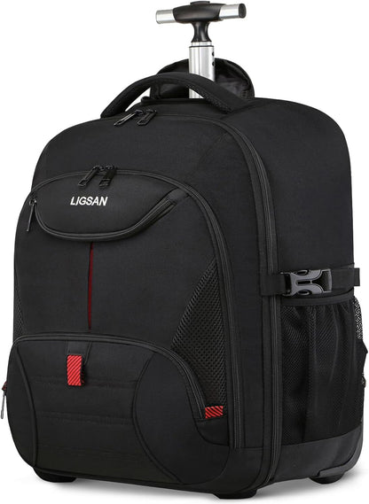 Rolling Backpack, Large Backpack with Wheels for Men Women Adults, 17inch Waterproof Wheeled Travel Laptop Backpack Carry on Luggage Bag Trolley Suitcase Business College School Computer Bookbag,Black