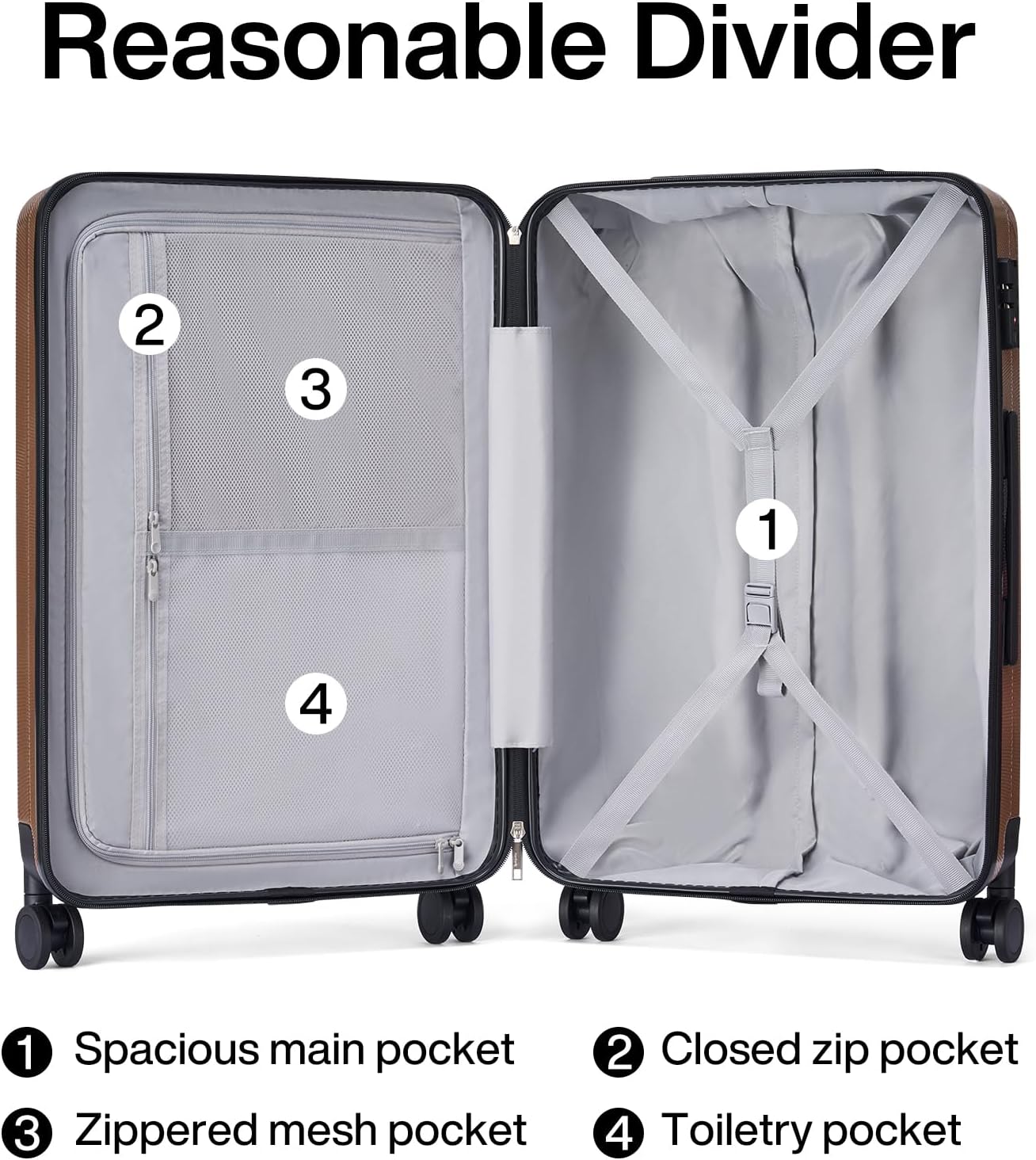 Hanke 24 Inch Luggage Suitcases With Spinner Wheels Lightweight PC Hard Shell Rolling Suitcase With Travel Lock,Checked-Medium 24-Inch （Brown）