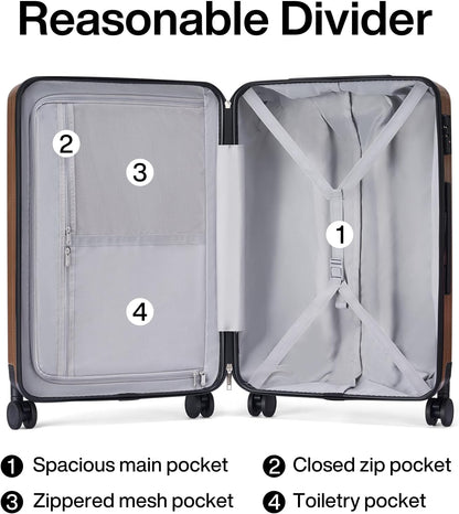 Hanke Luggage Sets 2 piece Carry On Luggage with Wheels PC Hard Shell Suitcases Lightweight Checked Travel Luggage Large Travel Suitcase Woman Men 20/29 Inch （Brown）