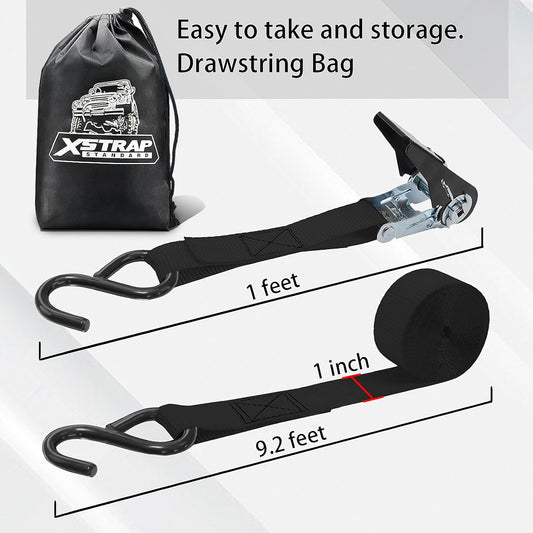 XSTRAP STANDARD Ratchet Tie Down Straps 8PK 1'' x 10 ft - 900 LB Break Strength Cargo Straps for Moving Appliances, Lawn Equipment, Motorcycle (Black)