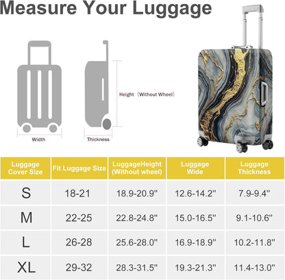 ANNA QUEEN Luxury Marble Gold Luggage Cover, Elegant Black & Grey Suitcase Protector with Faux Gold Vein Design, Stretchable, Washable Spandex Cover for 24-26 Inch Luggage