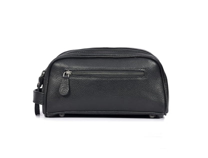 10" Premium Leather Toiletry Travel Pouch With Waterproof Lining | King-Size Handcrafted Vintage Dopp kit By Aaron Leather Goods (Jade Black)