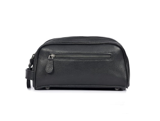 10" Premium Leather Toiletry Travel Pouch With Waterproof Lining | King-Size Handcrafted Vintage Dopp kit By Aaron Leather Goods (Jade Black)