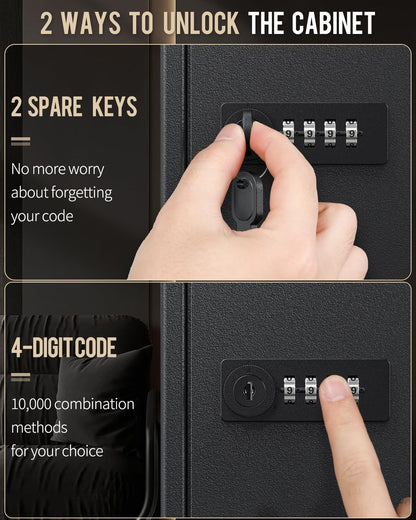 Uniclife 100 Position Slotted Key Cabinet with Combination & Key Lock Resettable Black Digital Security Storage Box Steel Key Organizer with Slotted Racks White Key Tag Labels and Permanent Pen
