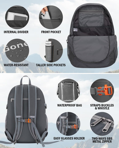 Gonex 30L Ultra Lightweight Packable Backpack, Handy Foldable Daypack for Camping Outdoor Travel Cycling Backpacking
