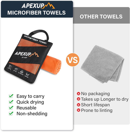 APEXUP Microfiber Travel Towel, Ultra Absorbent Quick Dry Towels, Lightweight Gym Sports Camping Towel for Workout, Yoga, Beach, Shower, Swimming (60"×30", Orange)