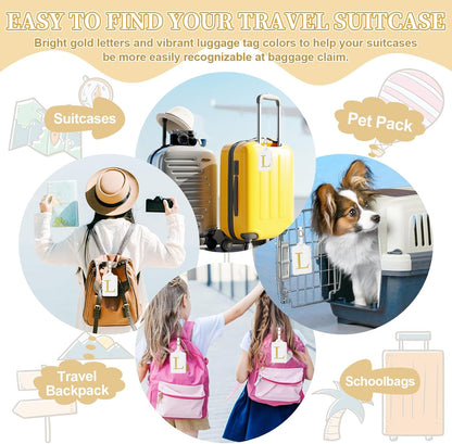 Personalized Initial Luggage Tags for Suitcase TSA Approved, White Leather Cute Luggage Tag with Privacy Cover Name Card, Embroidered Custom Luggage Tags Travel Baggage Tags Gifts for Women Kids(L)