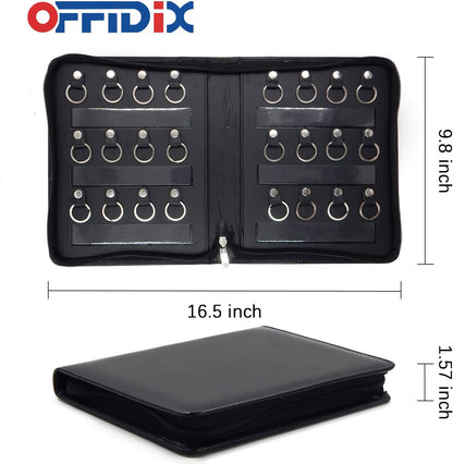 OFFIDIX Portable Zippered Key Case,Leather Portable Key Cabinet 24 Key Hooks Key Organizer,Manager & Landlord Key Holder, Business Padfolio for Real Estate Sales,Hotel Executives, Car Service