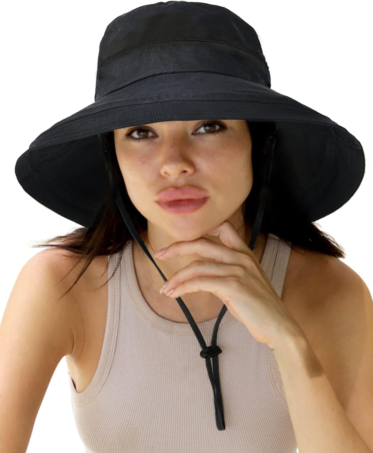 Sun Hats for Women Gardening Hat Wide Brim Ponytail Beach Sun Protection Breathable Cotton Summer Hat with Fold-Up Brim