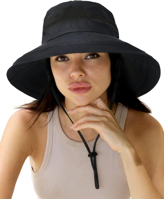 Sun Hats for Women Gardening Hat Wide Brim Ponytail Beach Sun Protection Breathable Cotton Summer Hat with Fold-Up Brim