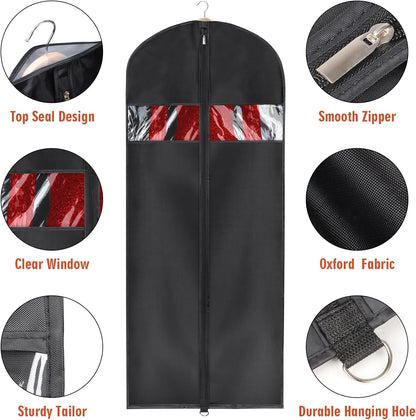 Univivi Garment Bag 60 inch Lightweight Suit Bags for Closet Storage, 8 Pack Garment Bag for Dresses Long with Zipper and Eye-Hole Carry Handles for Folding for Tuxedos Coats Dresses, Black