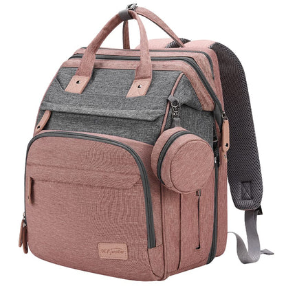 DERJUNSTAR Baby Diaper Bag Backpack, Diaper Changing Station, Baby Bags for Boys Girls,Waterproof Changing Pad,USB Charging Port,Pacifier Case, Sunshade and Toy Bar, Pale Pink