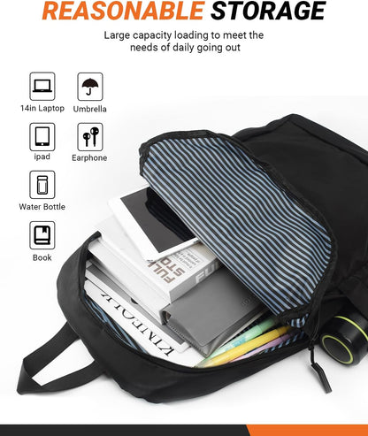 Multi-Pocket Laptop Backpack, 24L Capacity, Fits 14-inch Laptop, 16.9x12.6x5.5 inches, 1.1 lbs, Black/Navy/Gray (Black)