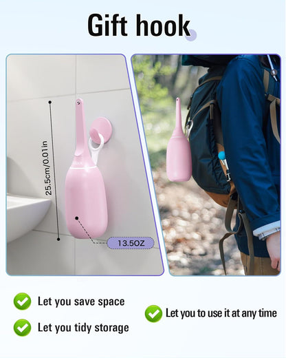 Portable Handheld Bidet Sprayer for Toilet - Unisex High-Pressure Personal Hygiene Bottle, 400ml/13.5oz Large Capacity with Quick-Fill, Collapsible & BPA-Free, Includes Wall Hook (Pink)
