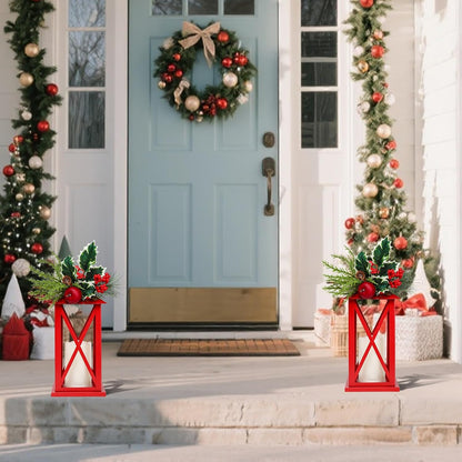 Christmas Decorative Lanterns 2 Pack Outdoor Lantern 13.5" Waterproof Battery Powered LED Hanging Lanterns with Flamessless Candle for Front Porch, Entrance, Indoor, 2 Pack