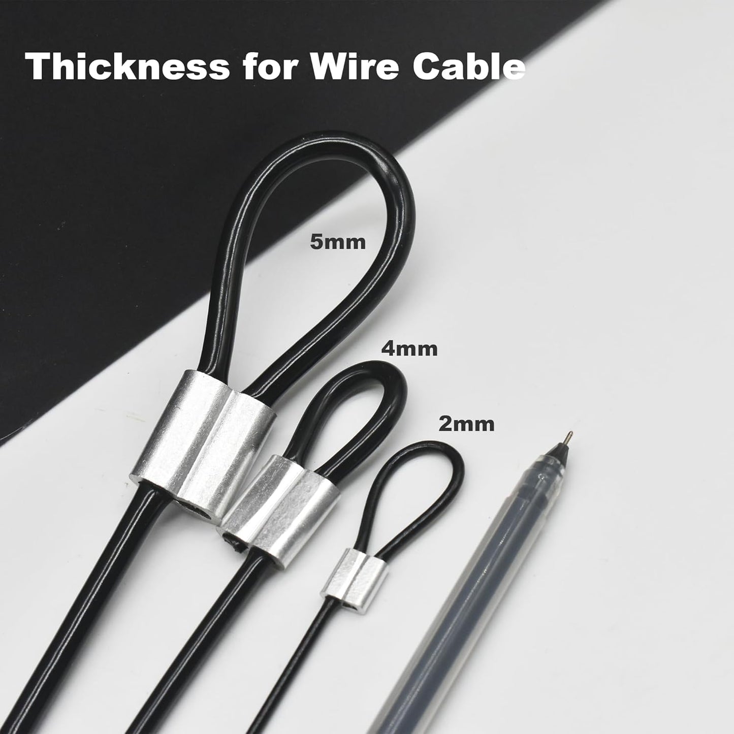 5 Pcs 4mm Wire 24 inch Vinyl Coated Stainless Steel Cable with Loops Short Wire Rope Lanyard Lock Security Chain Link for Outdoor Gates, Black(4mm x 24inch)