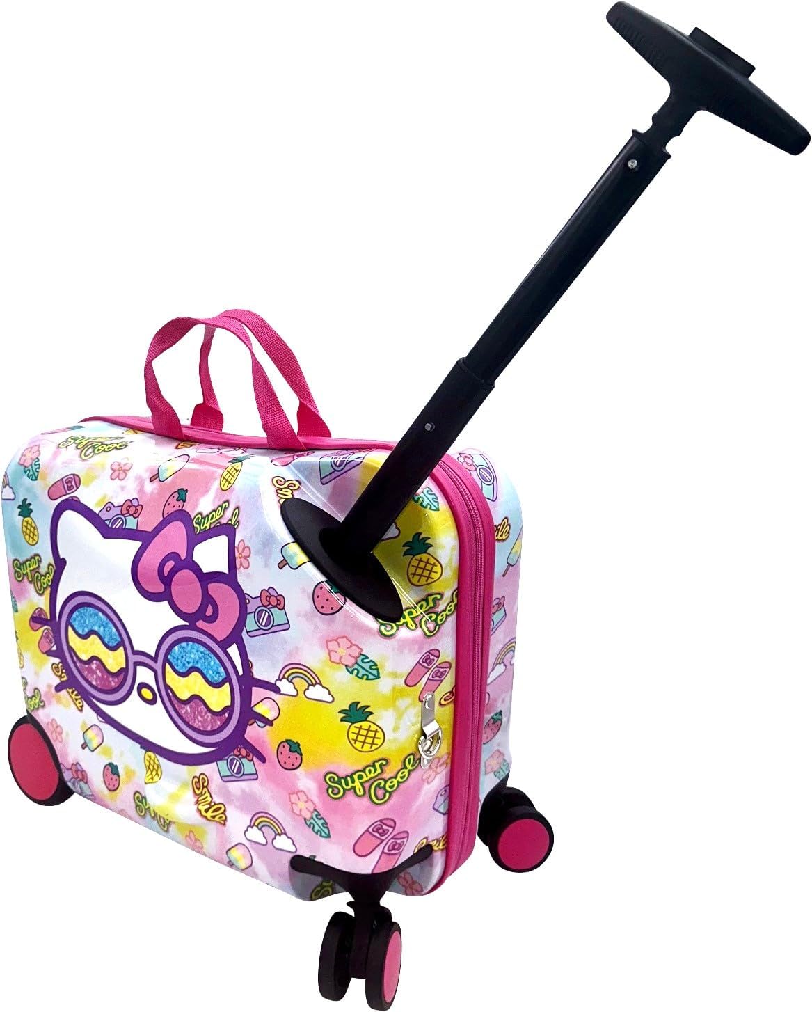 Fast Forward Ride-On 18" Suitcase For Kids/Tow-Along Toddler Carry-On Luggage With Wheels (Hello Kitty)