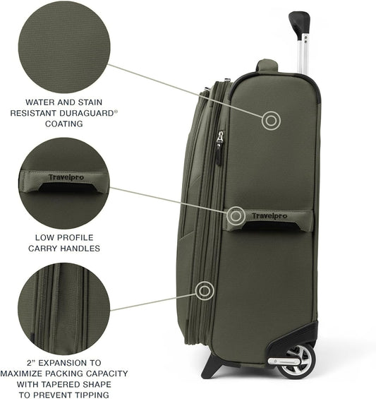 Travelpro Maxlite 5 Softside Expandable Upright 2 Wheel Checked Luggage, Lightweight Suitcase, Men and Women, Slate Green, Checked Medium 26-Inch