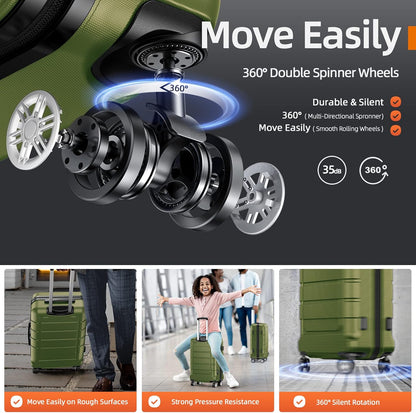 SHOWKOO Luggage Sets Expandable PC+ABS Durable Suitcase Double Wheels TSA Lock Olive Green 3pcs