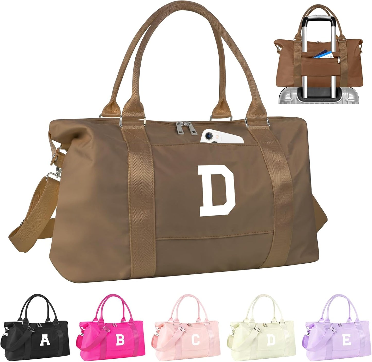 Birthday Graduation Gifts for Daughter,Initial Travel Duffel Bag Sports Gym Bag for Girls Teen Kids Birthday Gifts,Personalized Weekender Bag Carry On Tote Bags Cute Overnight Bag for Women(Brown, D)