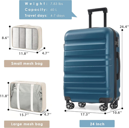 Merax 24 Inch Luggage Set Hardshell ABS Medium Suitcase with Spinner Wheels 2 Packing Cubes Lightweight Travel Luggage for Weekend Getaways Long Vacations Ink Blue