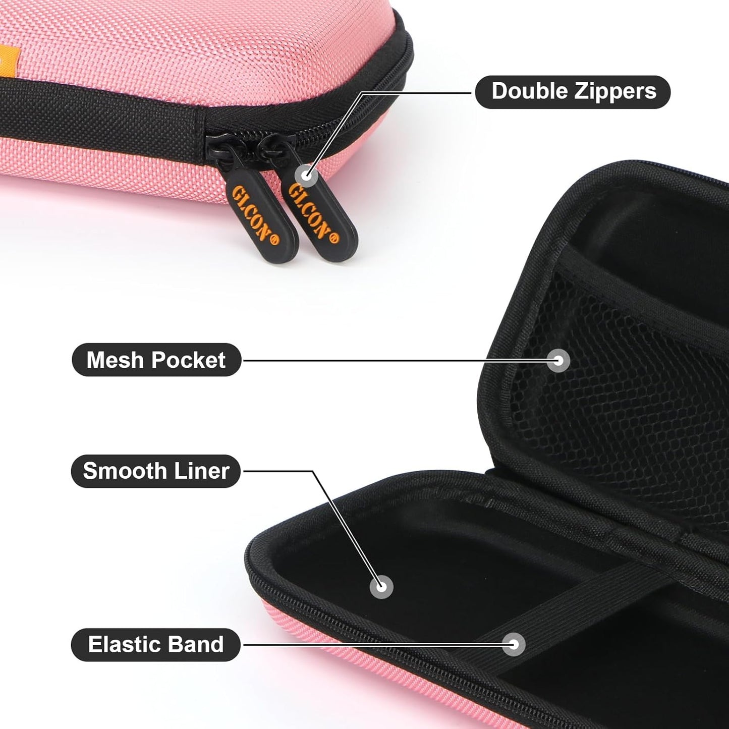Shockproof Hard EVA Carrying Case for External Hard Drive, Samsung T9, Anker Power Bank, Cell Phone - Portable Small Electronic Accessories Organizer Zipper Kawaii Travel Pouch - Light Pink