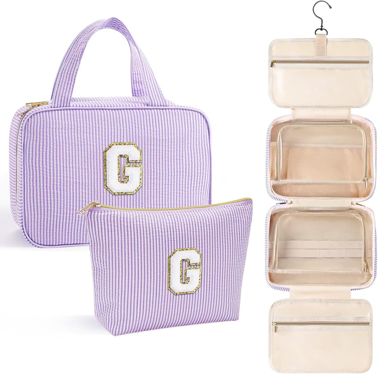 YOOLIFE Graduation Gifts for Her - Hanging Toiletry Bag for Women, Travel Toiletry Bag Makeup Bag, Personalized Travel Essentials for Women - Letter G, Purple