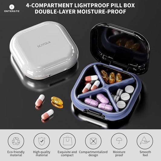 Small Pill Case, Travel Pill Box, Portable Pill Organizer, Pill Container for Pocket 4 Compartments, Daily Compact Travel Medicine Holder for Vitamins Medication (Pink)