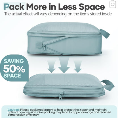 Veken 9/11 Set Compression Packing Cubes for Travel Essentials,Compressible Expandable Large Luggage Suitcase Organizer Bags for Clothing,Durable Space Saver Storage Bags with Toiletry Bags(Blue Gray)