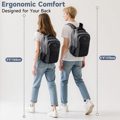 Multipocket TSA Black Travel Laptop Backpack for Men, Anti-Theft Business Daypacks, Airline Approved Personal Item Work Bag, Water Resistant 16 Inch Work Computer Backpack