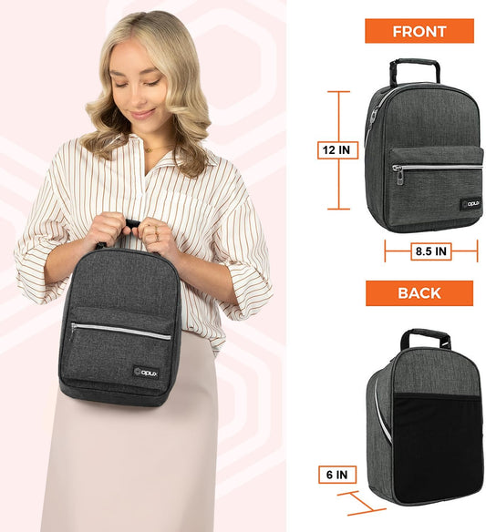 opux Lunch Box for Girls Boys Kids, Insulated Leakproof Lunch Bag, Reusable Teen Lunch Boxes for School, Medium Large lunchbox for Women Men Adult for Work with Front Back Pocket (Dark Gray)