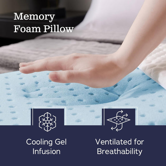 WEEKENDER Gel Memory Foam Pillow - Queen Size - 2-Pack - Medium Plush Feel - Neck & Shoulder Support - For Back, Side, & Stomach Sleepers - Home, Hotel, & Hospital Essentials