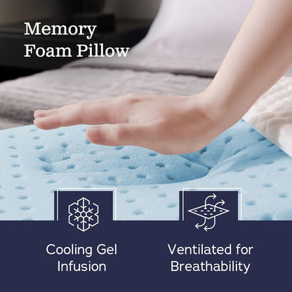 WEEKENDER Gel Queen Size-1-Pack-Medium Plush Feel-Neck and Shoulder Support-Side, Stomach, and Back Sleepers-Home, Hotel, & Hospital Essentials-CertiPur Certified Memory Foam Pillow, Blue