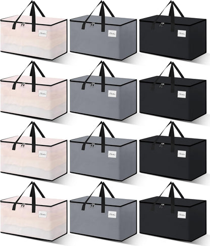 Heavy Duty Moving Bags and Moving Boxes - Extra Large Packing Bags and Storage Totes, Collapsible and Foldable Option for Moving and Storage, Multicolored, 93 L - 12 Pack