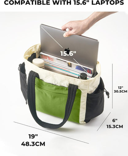 Tote Bag for Women, Lightweight Puffer bag with Zipper & Compartments, Quilted Shoulder Bag for Work, Travel,Gym