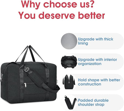 For Spirit Airlines Personal Item Bag 18x14x8 Foldable Travel Duffel Bag Underseat Carry on Luggage for Women and Men 30L (Black)