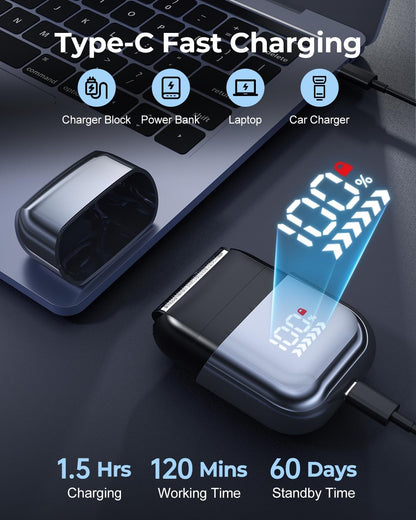 Foil Shavers for Men, Mini Electric Razors for Close Shaving Face with High Speed 3 Floating Blade Heads, USB C Fast Rechargeable Foil Shaver IPX7 Waterproof Wet Dry Travel Locked/Led Display