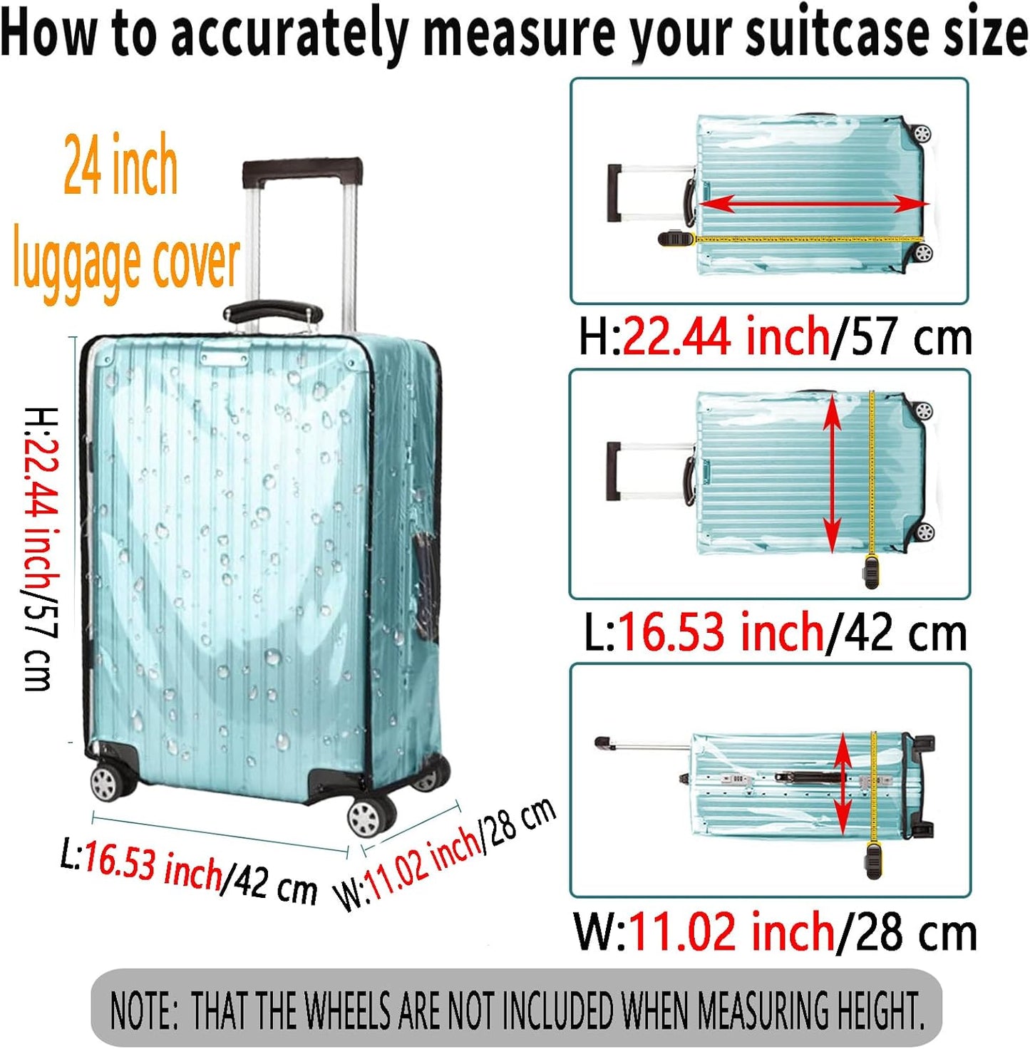 Suitcase Covers for Luggage – TSA Approved Clear PVC Luggage Protector Cover, Thick Transparent Waterproof Sleeve with Large Hook and Loop Closure, Fits 24" Wheeled Suitcases
