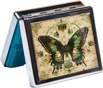 Cute and Portable Metal Pill Organizer – 8 Compartments, Elegant Chrome Finish, Ideal for Travel and Daily Use (Vintage Butterfly)