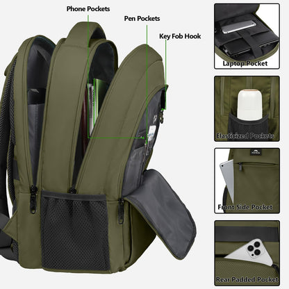MATEIN 15.6 Inch Travel Laptop Backpack, Sturdy Computer Backpack for Women Men with USB Charging Port, Lightweight Fashion Water Resistant Traveling Backpack Casual Daypack for College Offic, Green